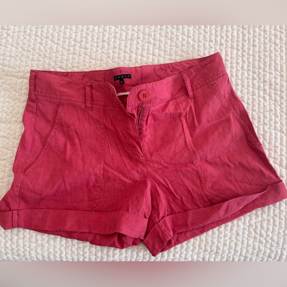 Theory pink linen shorts size 8.